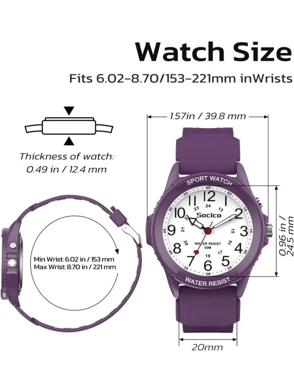 Unisex Dark Purple Analog Quartz Military Waterproof Nurse Classic Wrist Watch